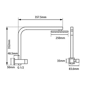 10" Square Chrome Shower Station Top Water Inlet