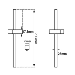 Square Black Wall Mounted Sliding Rail with Water Hose & Wall Connector Only