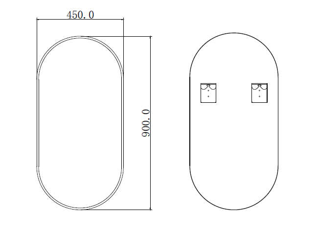 Oval Black Frame Mirror 450x900mm