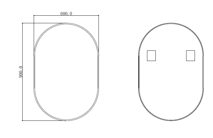 Oval Black Frame Mirror 600x900mm