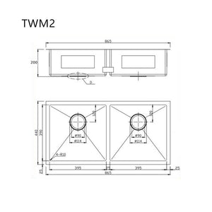 865*440*200mm Hand-made Double Kitchen Sink(Round Edges)