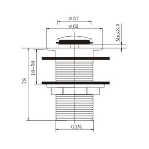 32/40mm Gun Metal Grey Solid Brass Basin Pop Up Waste NO Overflow