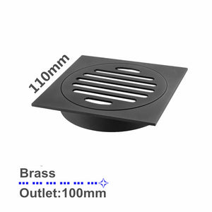 110x110mm Square Black Brass Floor Waste Shower Grate Drain Outlet 100mm