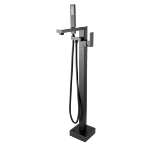 Square Gun Metal Grey Freestanding Bath Mixer With Handheld Shower