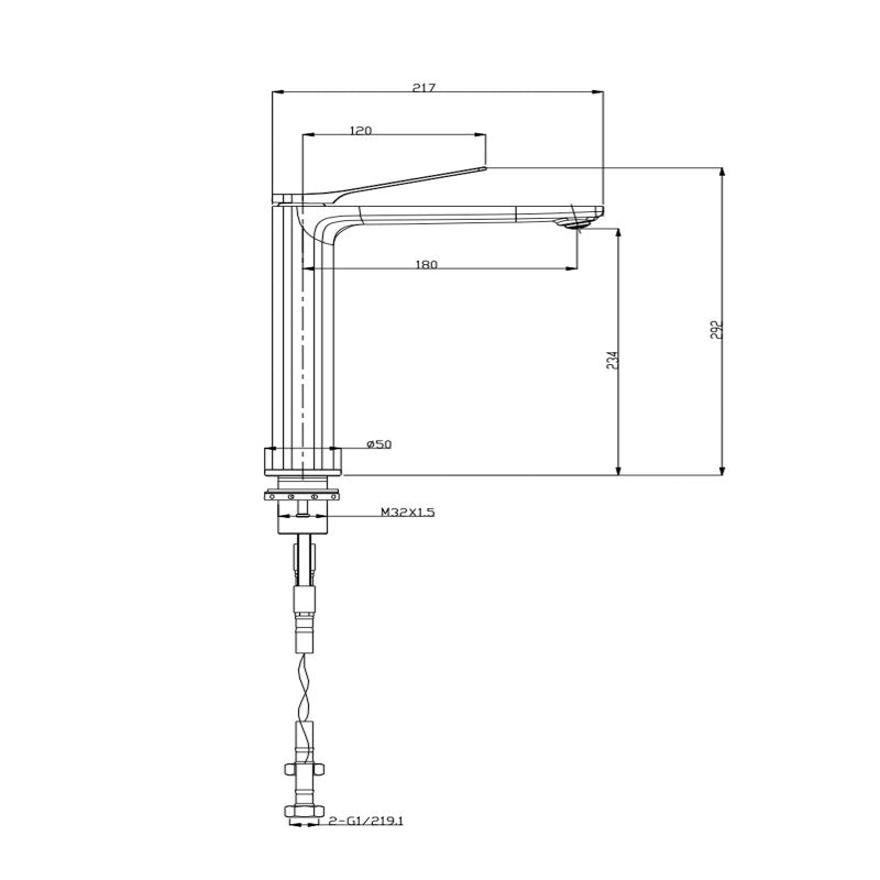 RUSHY Brushed Gun Metal Tall Basin Mixer