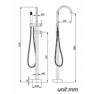 Pentro Round Gun Metal Grey Freestanding Bath Mixer With Hand held Shower