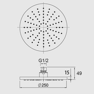 Pentro 250mm Gun Metal Grey Solid Brass Round Rainfall Shower Head