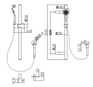 Pentro Gun Metal Grey Round Handheld Shower Rail Set