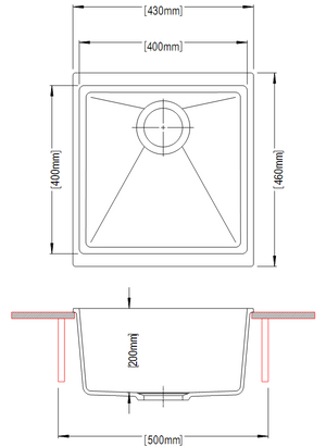 430 x 460 x 200mm Carysil Enigma 100M Single Bowl Granite Kitchen/Laundry Sink Top/Flush/Under Mount