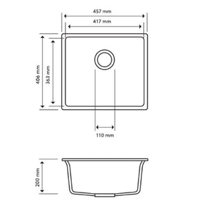 457 x 406 x 200mm Carysil Magic Salsa Single Bowl Granite Stone Kitchen/Laundry Sink Top/Flush/Under Mount